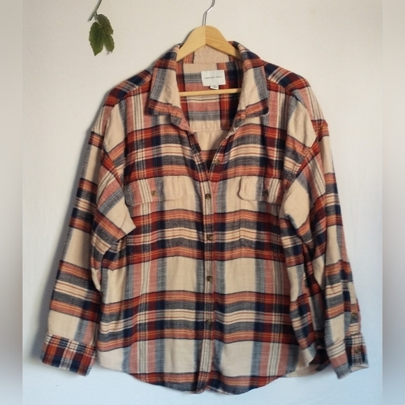 American Eagle Outfitters Tops - American Eagle Plaid Y2K Grunge Large Flannel Thermal Button Down Shirt
